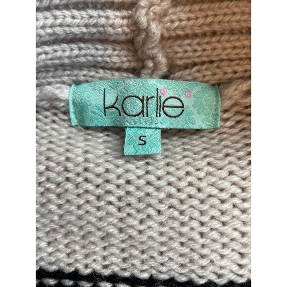 Karlie Wool Blend Aztec Knit Cardigan S Beige Brown Boho Western Cozy Chic - Picture 4 of 8